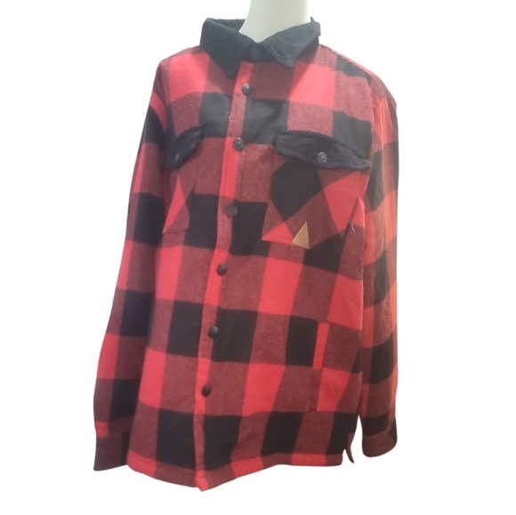 BLUE GEAR red black buffalo plaid flannel shirt jacket shacket xl snap quilted - Picture 1 of 9